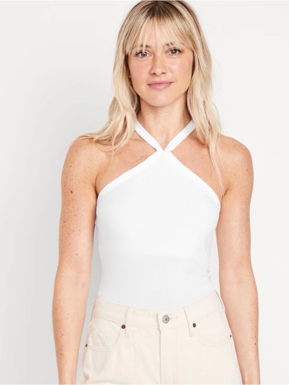 Old Navy White Ribbed Halter Tank Top size S